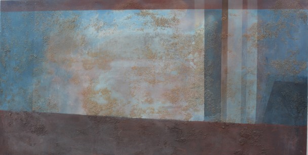 Trazendo aqui pra Marte 2011 Acrílica, areia e impressão fotográfica por sublimação sobre tela 140 x 340 cm (1)