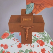 5  Mealheiro 2 (fé de mais), 2018 2019  Óleo sobre tela, 30 x 30 cm red