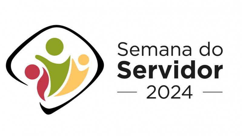 Sobre fundo branco, há o texto "Semana do Servidor 2024" e, à esquerda do texto, o logotipo da Semana do Servidor