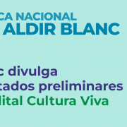 Sobre fundo verde, há o título "Política Nacional Aldir Blanc" e, abaixo, o texto "Sedac divulga resultados preliminares do Edital Cultura Viva"