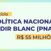 Imagem tem fundo claro, com formas geométricas nos cantos. A chamada da magem informa: 2º ciclo Política Nacional Aldir Blanc (PNAB) R$ 55 milhões.