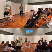 A imagem é uma montagem com duas fotos em que aparece o Secretário da Cultura, Eduardo Loureiro, falando em um aditório.