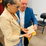 Secretária Beatriz Araujo e o jornalista Batista Filho