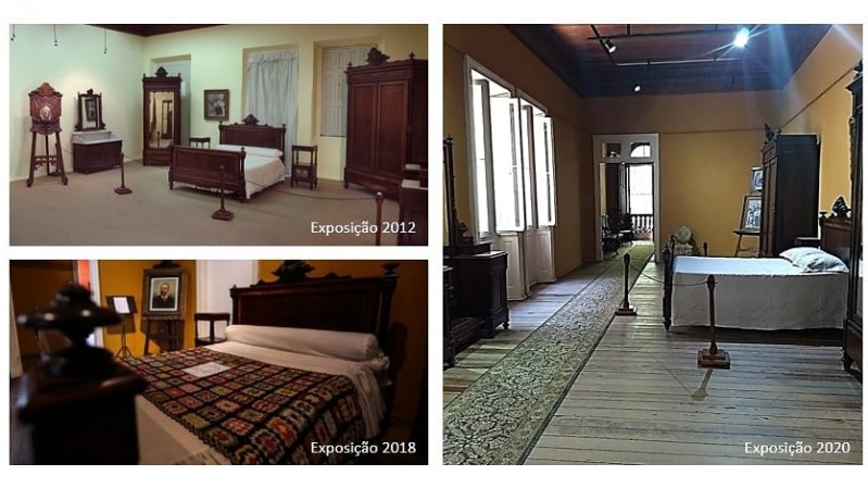3 imagens de 2012, 2018 e 2020 mostrando a retrospectiva do Quarto do Julio de Castilhos no Museu.